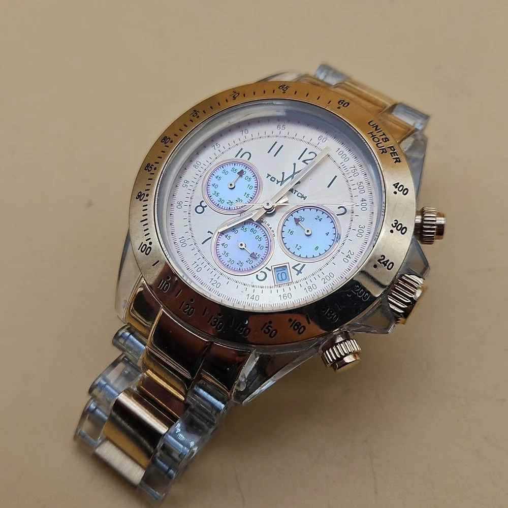ToyWatch Rose Gold Tone Tachymeter Clear Acrylic Chronograph Watch 46MM